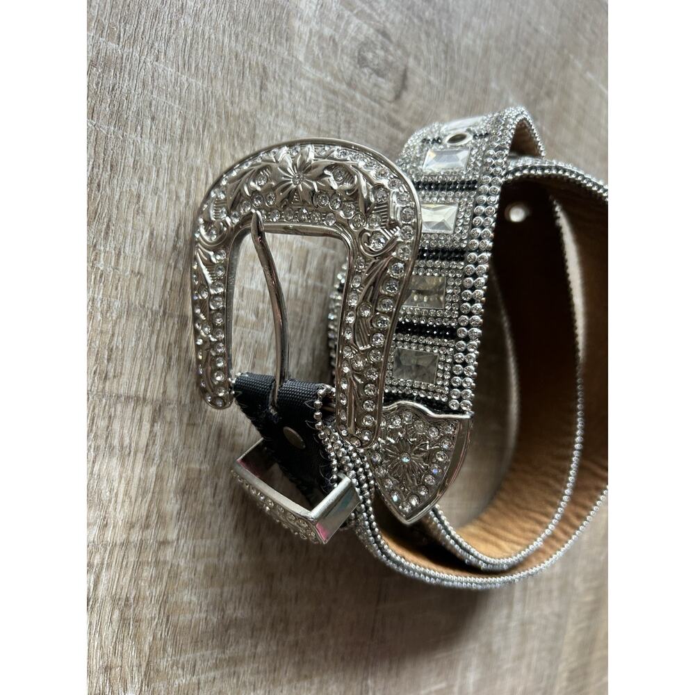 Western Rhinestone Concho Belt Womens Silver Crystal Studded Cowgirl 34-38 - Picture 3 of 16